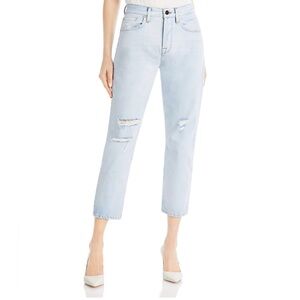 FRAME Le Original Howard Rips Jean HighRise Straight Light Wash Distressed Denim